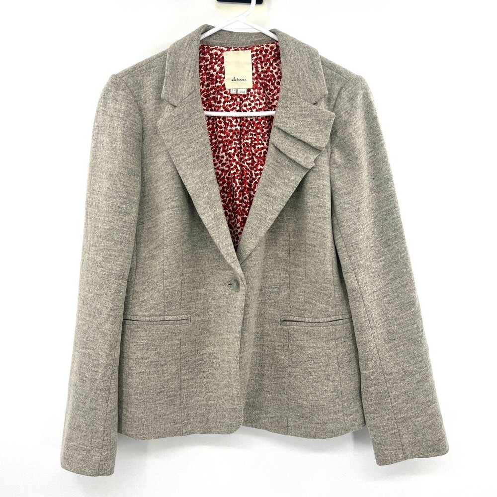 Anthropologie Elevenses Gray Wool One Button Blazer Women's 12